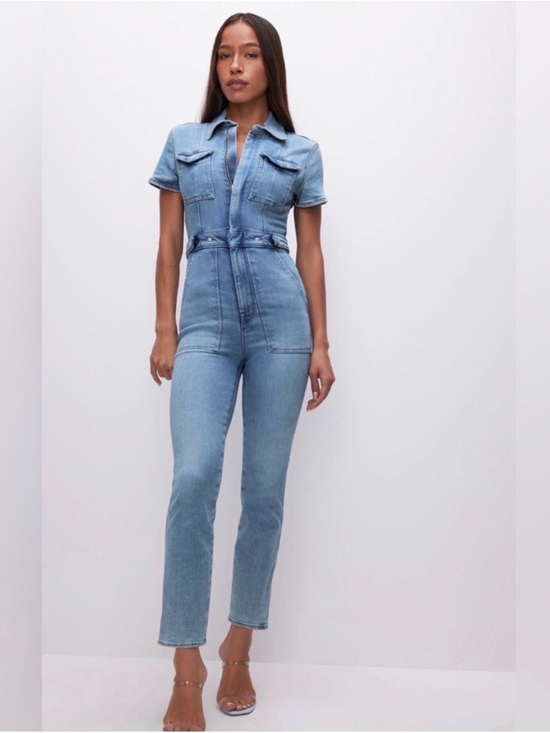 Good American Pants - GOOD AMERICAN Light Wash Denim Jumpsuit - Short Sleeve